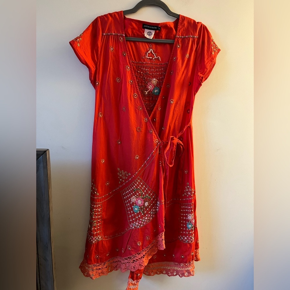 Antik Batik Dune Cross Red Embroidered Wrap Dress